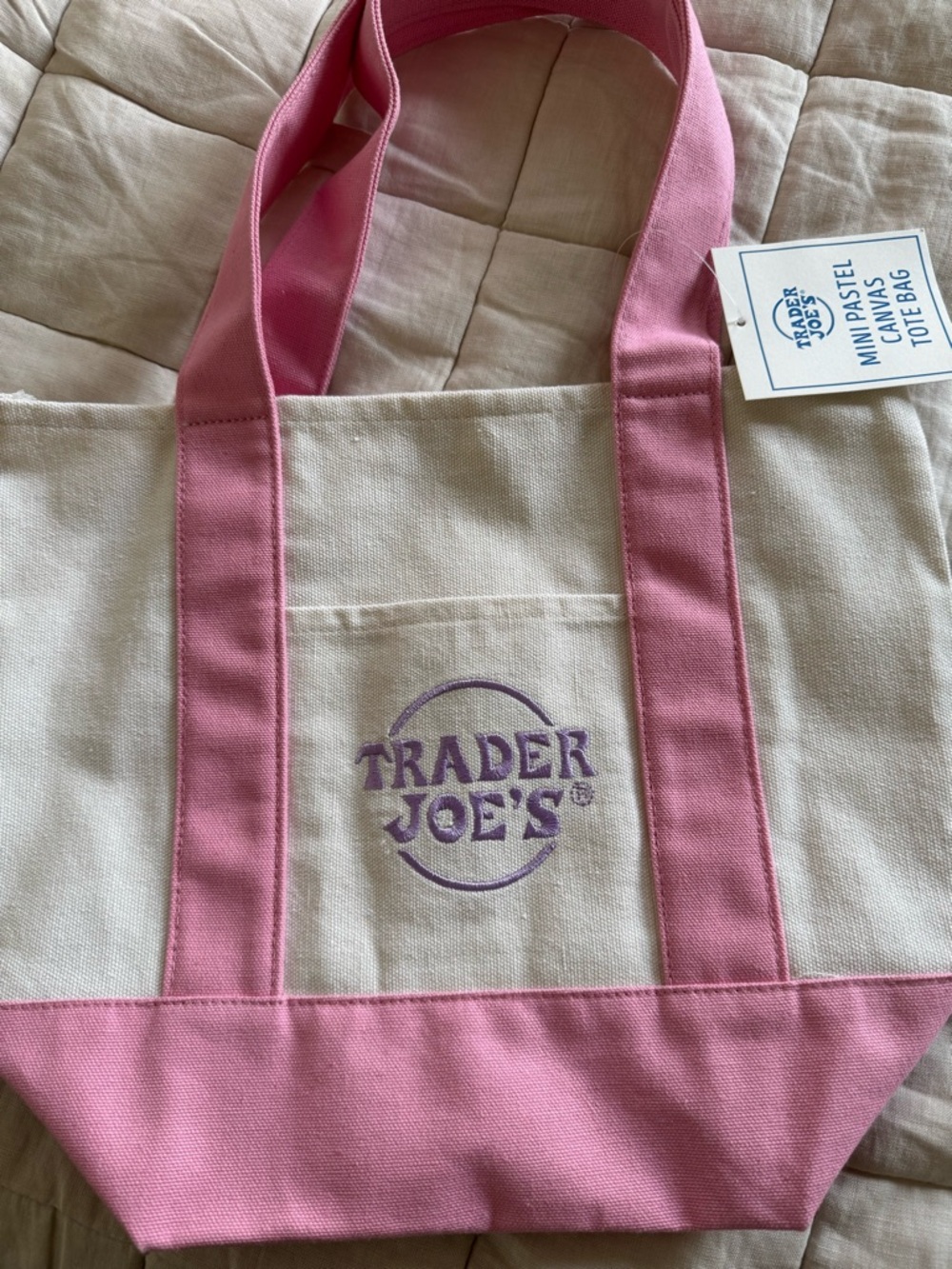 Trader Joe's Pink Trim Canvas Tote Bag